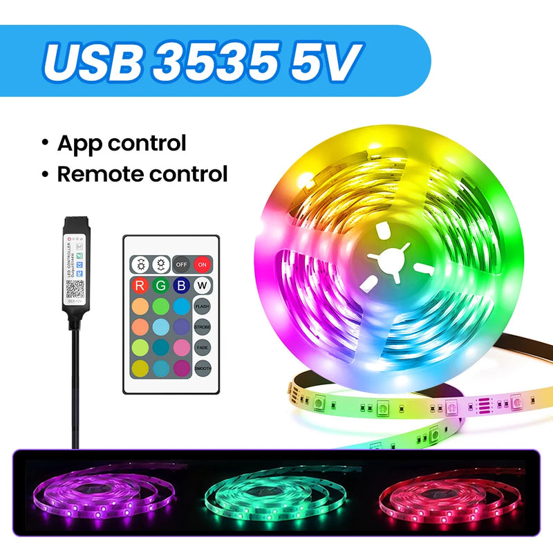 Luzes de tira led rgb 5050 1m a 30m, 16 milhões de cores, rgb, sincronização de música de iluminação de tira led.