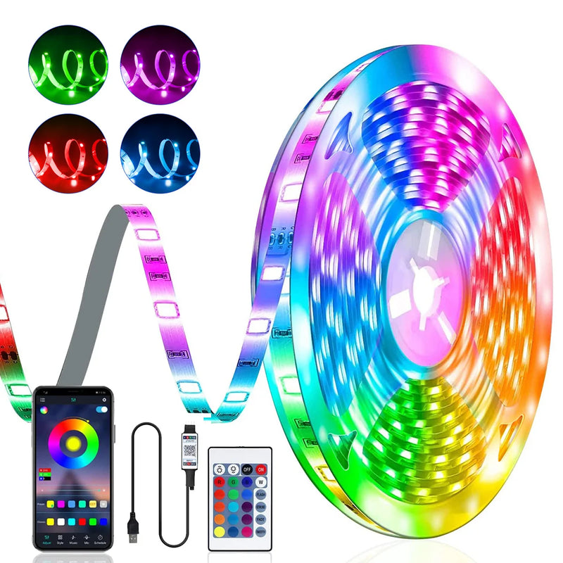 Luzes de tira led rgb 5050 1m a 30m, 16 milhões de cores, rgb, sincronização de música de iluminação de tira led.