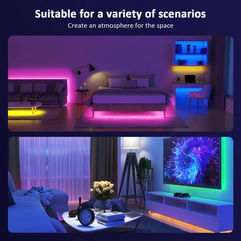 Luzes de tira led rgb 5050 1m a 30m, 16 milhões de cores, rgb, sincronização de música de iluminação de tira led.